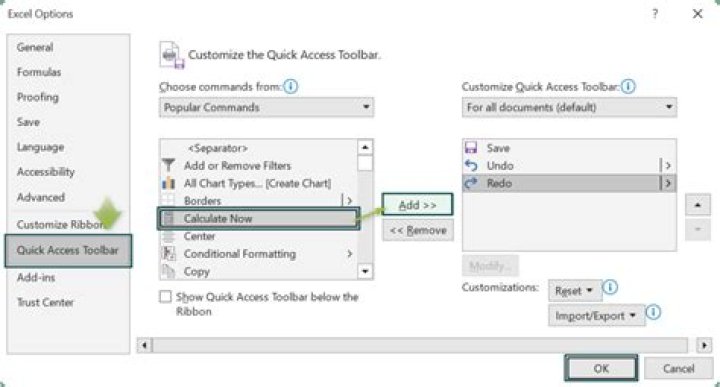 How do I add quick parts to Quick Access Toolbar?