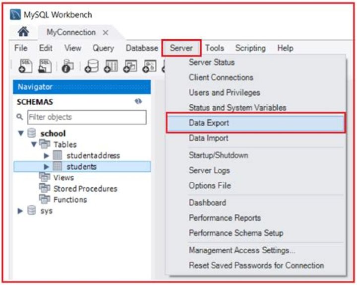 How do I export a MySQL database schema?