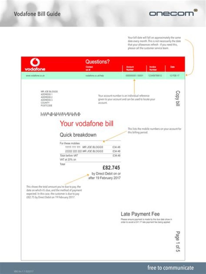 How do I get a copy of my Vodafone bill?