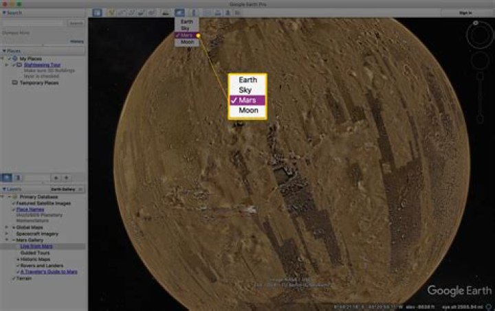 How do I open Mars on Google Earth?