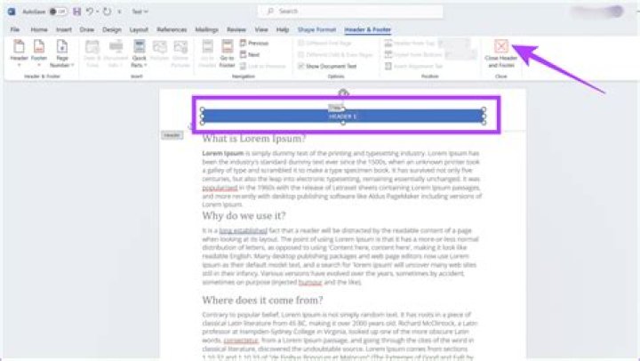 How do you exit a header in Word?
