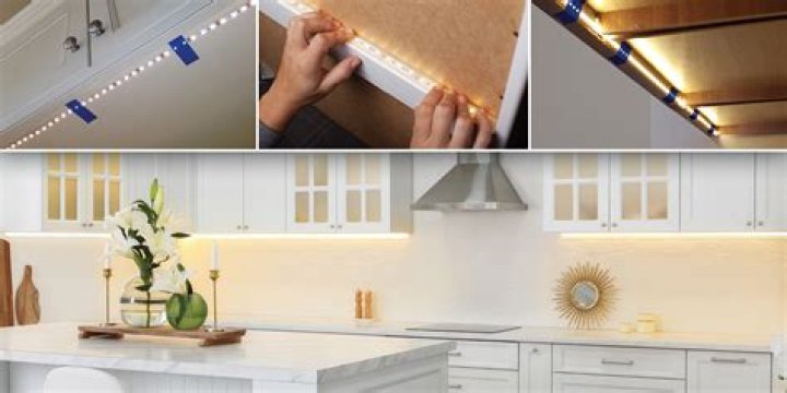 How do you install LED strip lights under cabinets?