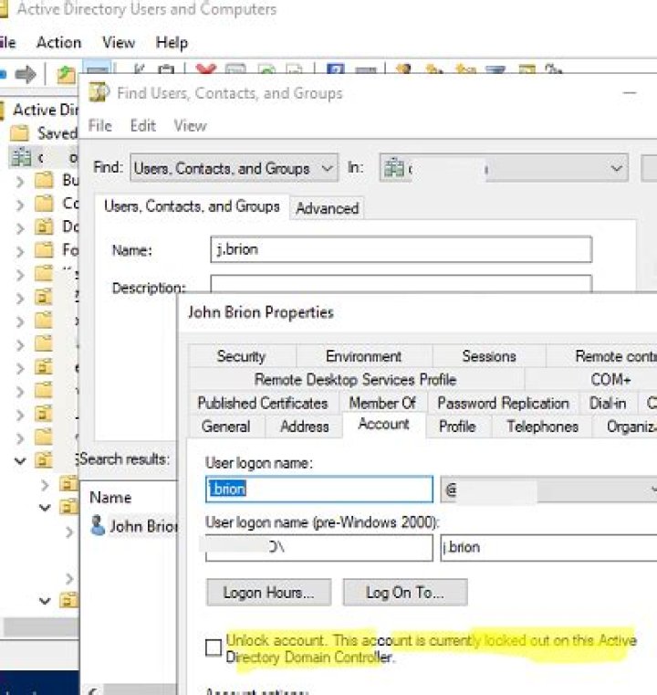 How do you unlock a user account in Active Directory?