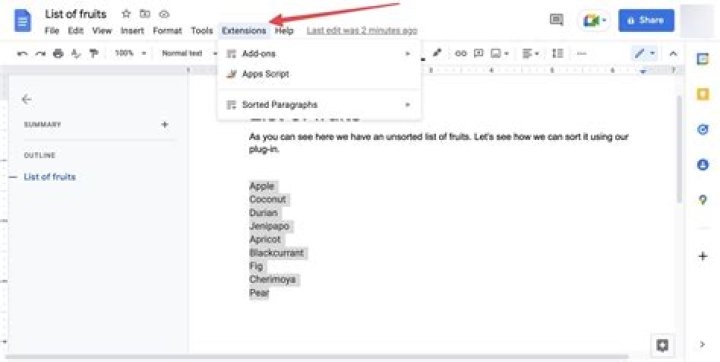 Is there a way to alphabetize a list in Google Docs?
