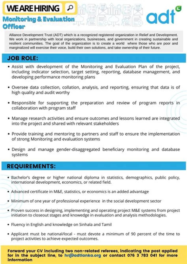 What are the duties of a monitoring and evaluation officer?