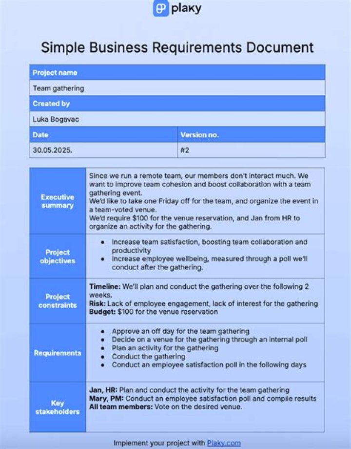 What is a business requirement example?