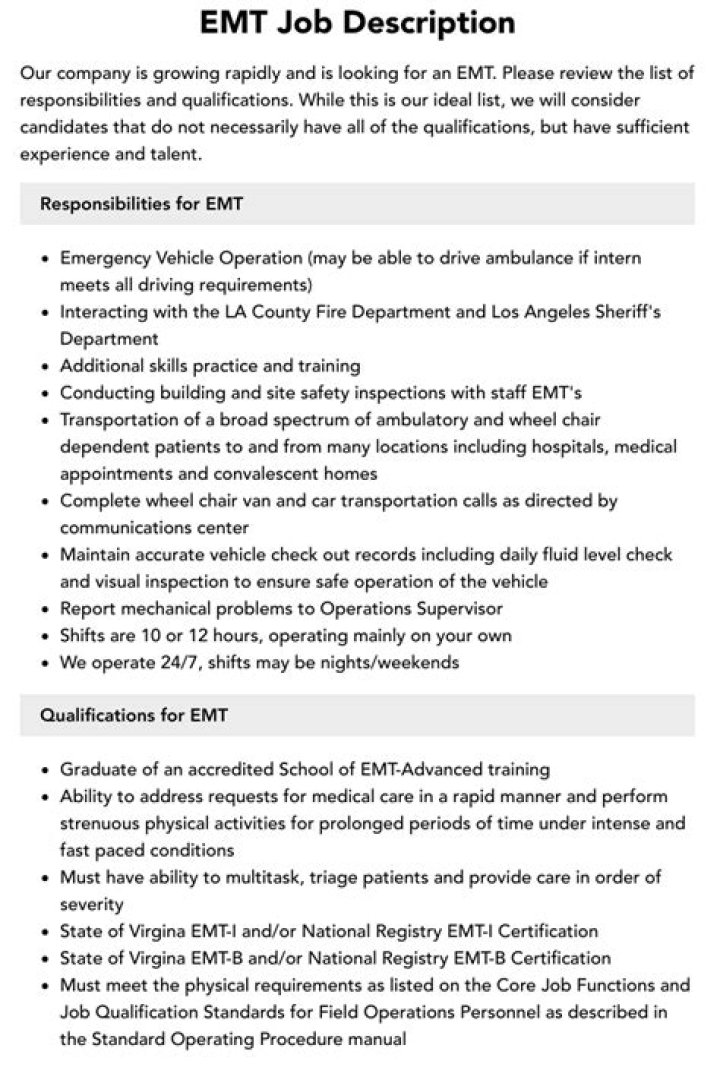 What is an EMT job description?