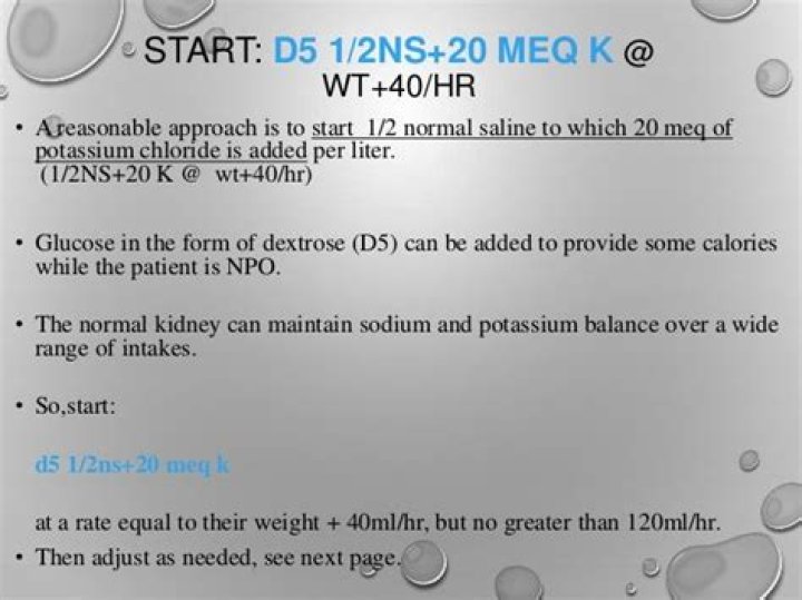 What is d5 1 2ns with 20 mEq KCL used for?