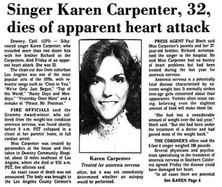 What singer died from anorexia?