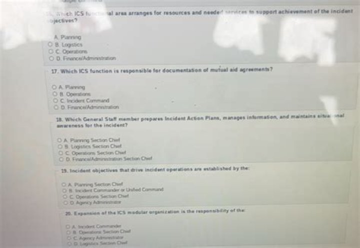 Which ICS functional area arranges for resources and needed services to support achievement of the incident objectives?