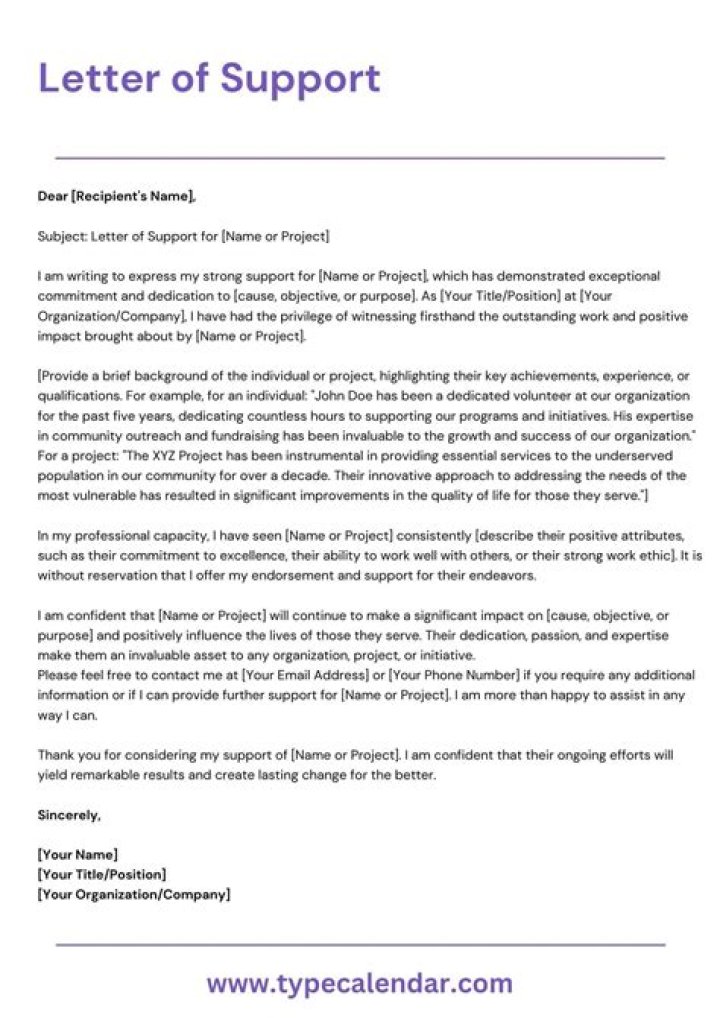 Who Should letters of support be addressed to?